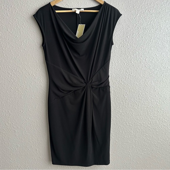 Michael Kors Dresses & Skirts - Michael Kors NEW Black short sleeve cowl neck knot tie waist cocktail dress‎ NWT